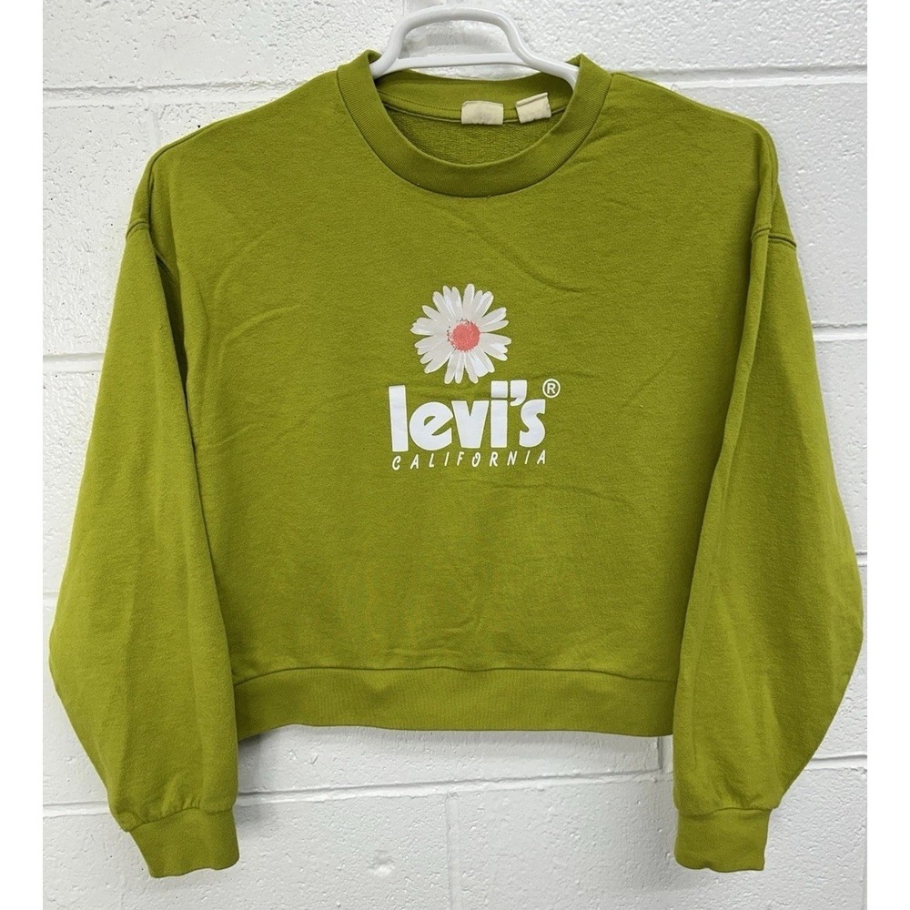 Levi's Womens Pullover Lg Sleeve Crew Neck Graphic Sweatshirt Split Pea Green L